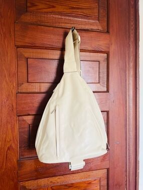Ivory Cream Faux Leather Sling Backpack